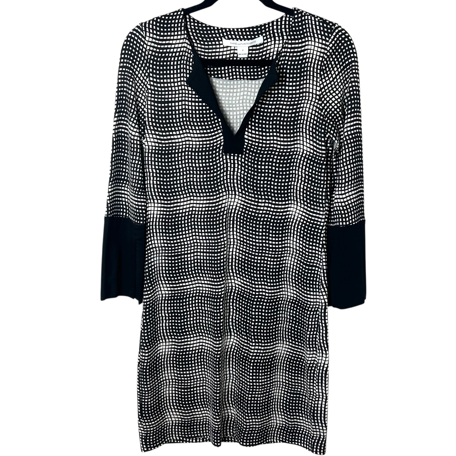 Diane Von Furstenberg Dvf Reina Two Long-Sleeved Silk Jersey Shift Dress Size 6
